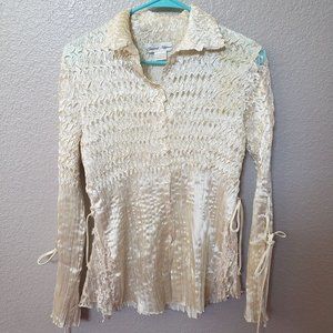Vintage 90s general apparel cream lace button up blouse